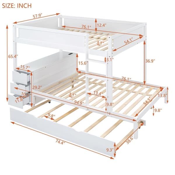 dimension image slide 1 of 3, Full-over-Full Bunk Bed with Twin size Trundle,Storage and Desk,Space-Efficient Multifunctional Loft Bunk Bed with Storage