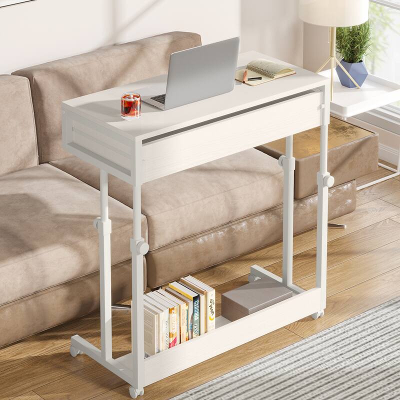 Mobile Portable Laptop Standing Desk with Drawers - White
