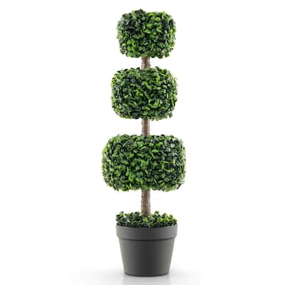 Gymax 35'' Artificial Boxwood Topiary Tree Faux Greenery Plant Fake