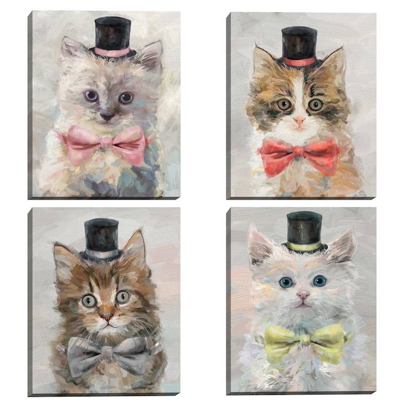 Top Hat Cats I, II, III & IV by Studio Arts Canvas Art Print Set - Grey