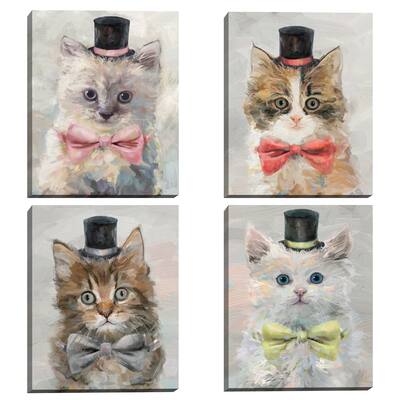 Top Hat Cats I, II, III & IV by Studio Arts Canvas Art Print Set - Grey