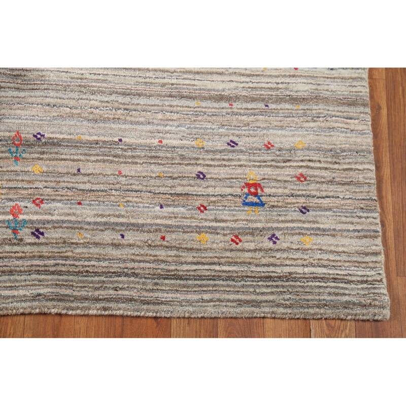 Striped Gabbeh Indian Area Rug Hand-Knotted Wool Carpet - 4'11"x 8'0"