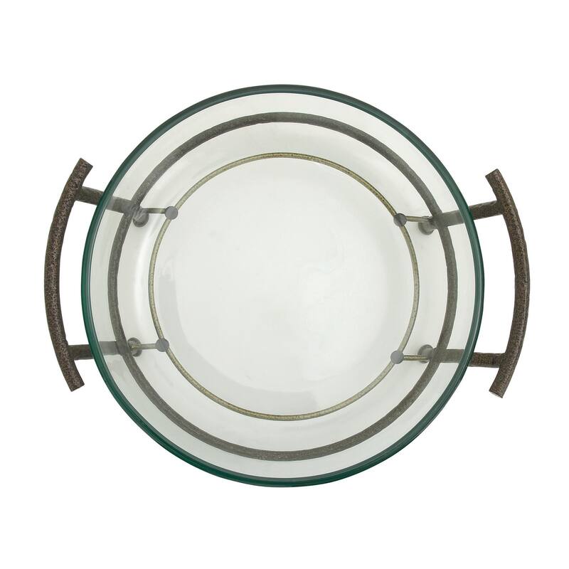 Tempered Glass Kitchen Serving Bowl with Brown Metal Base - Clear - Roche River Decor