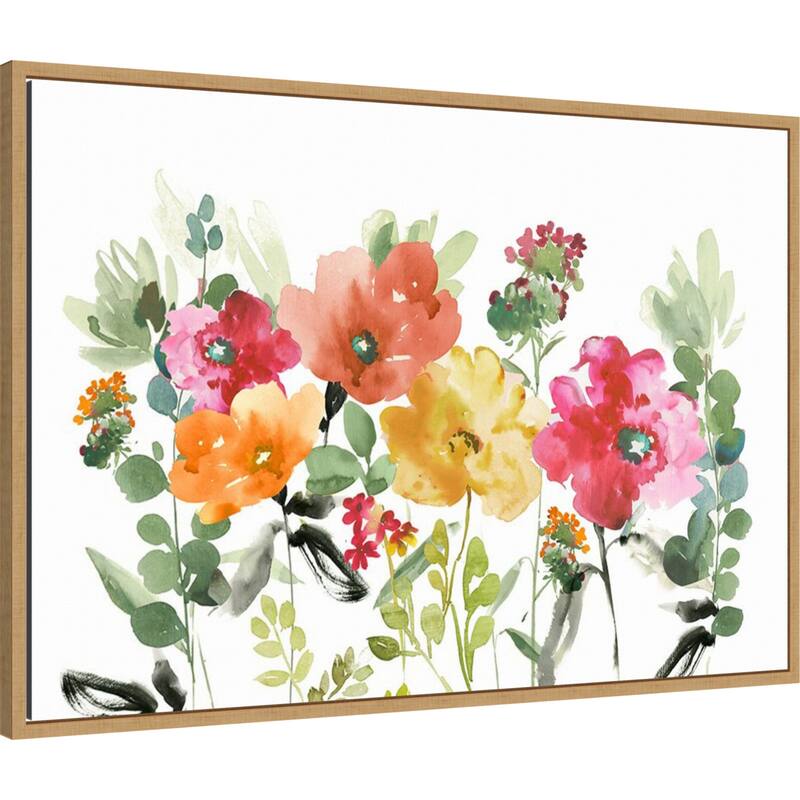 Vibrant Garden Blooms in Watercolor by PI Studio (33 x 23 in.), Framed Canvas Wall Art Print