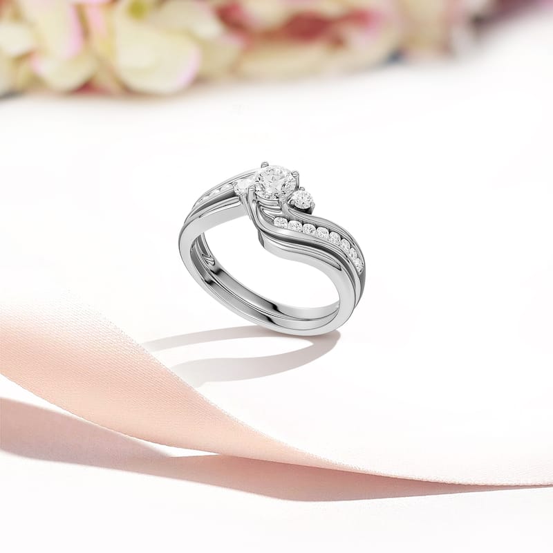 IGI Certified 1/2ct TDW Diamond Three Stone Swirl Bridal Set in 14K White Gold for Women