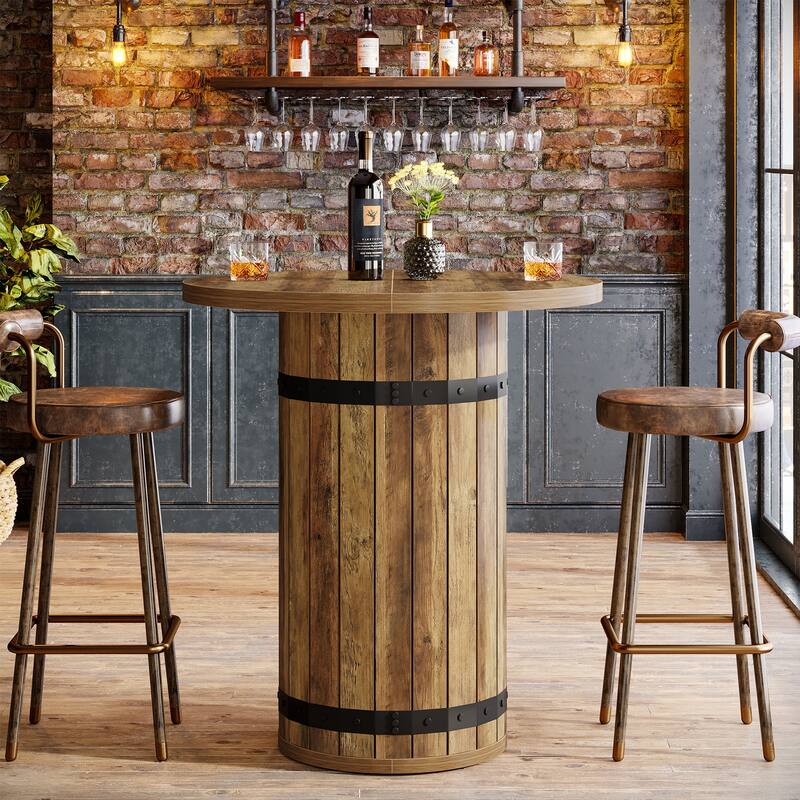 Round Bar Table, Bistro Pub Table for Kitchen (Only Table)