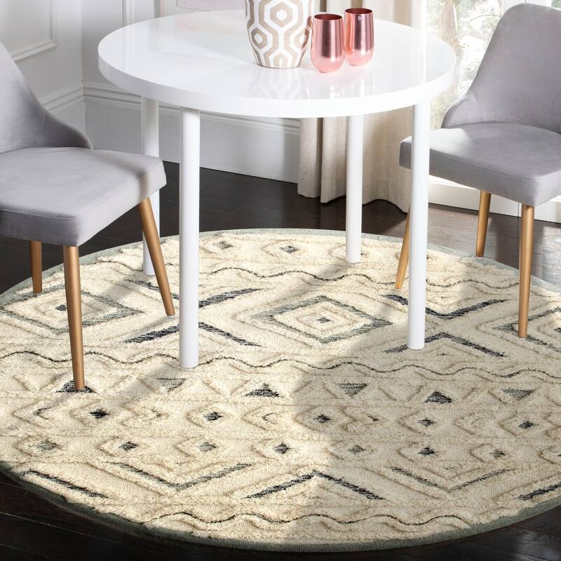 Sevita Contemporary Tufted Geometric Motif Round Rug - 6' Round - Cream/Light Blue/Grey
