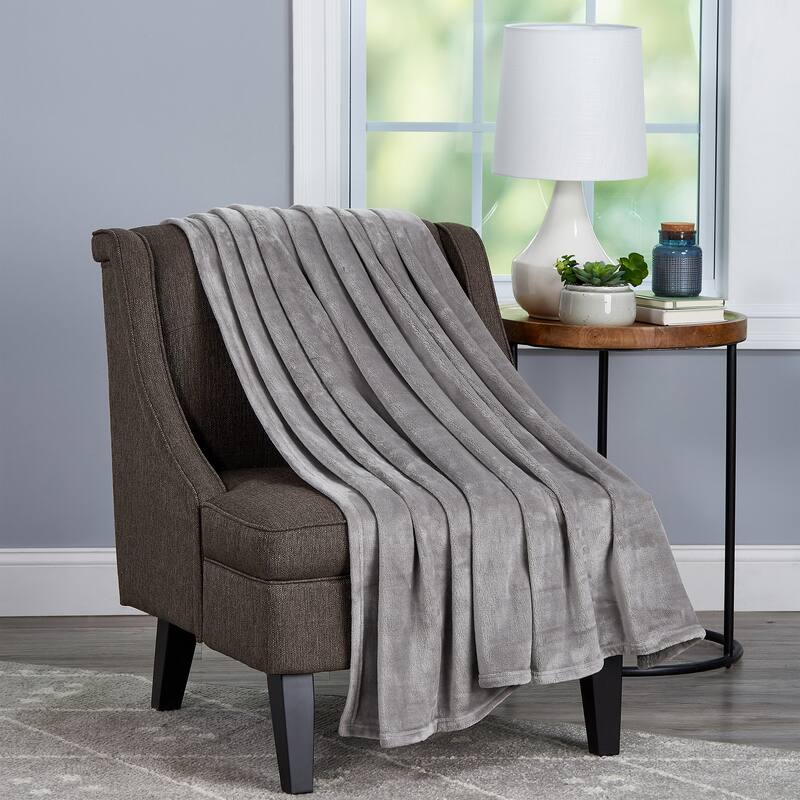 Velvet Throw - Oversized Solid Microfiber Polyester Blanket for Year-Round Warmth by Windsor Home - Stone Grey