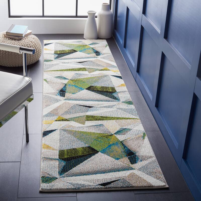SAFAVIEH Porcello Akina Mid-Century Modern Abstract Rug - 2'3" x 8' Runner - Ivory/Green