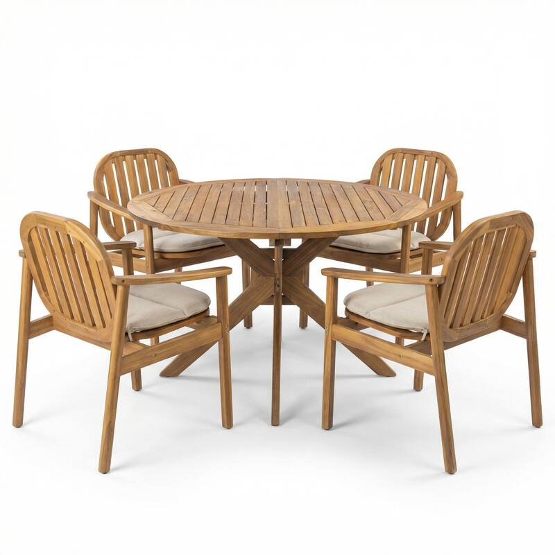Christopher Knight Home - Evergrove Outdoor Acacia Wood 5-Piece Dining Set with Cushioned Chairs