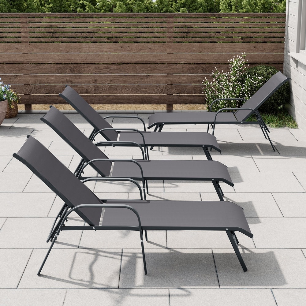 Outdoor Aluminum Chaise Lounges Chair with Adjustable Backrest Set of 4