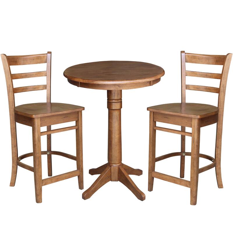 30" Round Top Pedestal Table with 2 Emily Counter Height Stools - 3 Piece Set