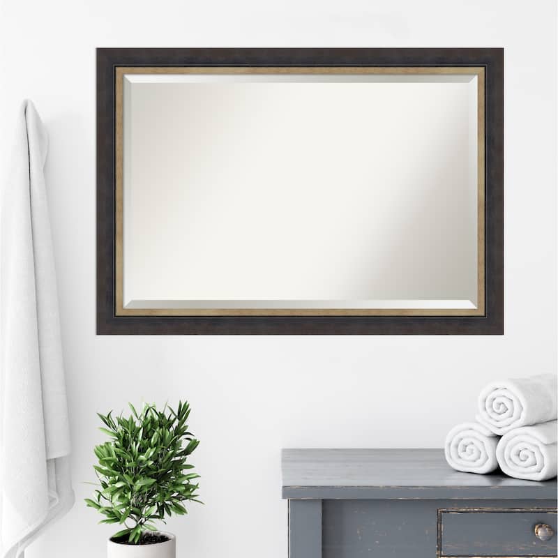 Hammered Charcoal Tan Beveled Wood Framed Bathroom Vanity Wall Mirror - Hammered Charcoal Tan
