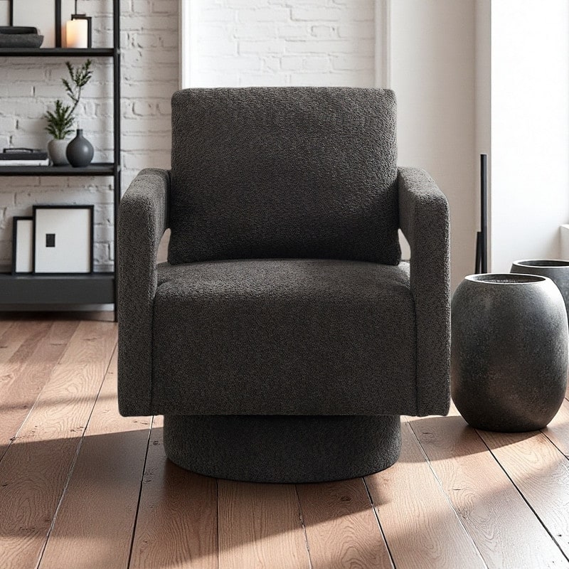 Bouclé 360° Swivel Accent Chair with Removable Back Cushion(250lb Capacity)