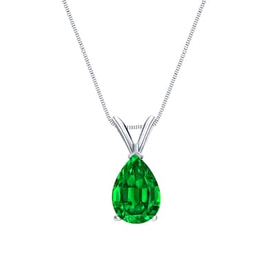 Auriya 14K Gold Lab Grown Gemstone Green Emerald Pendant Pear 0.20 to 1.00 ct. tw. V-End Prong