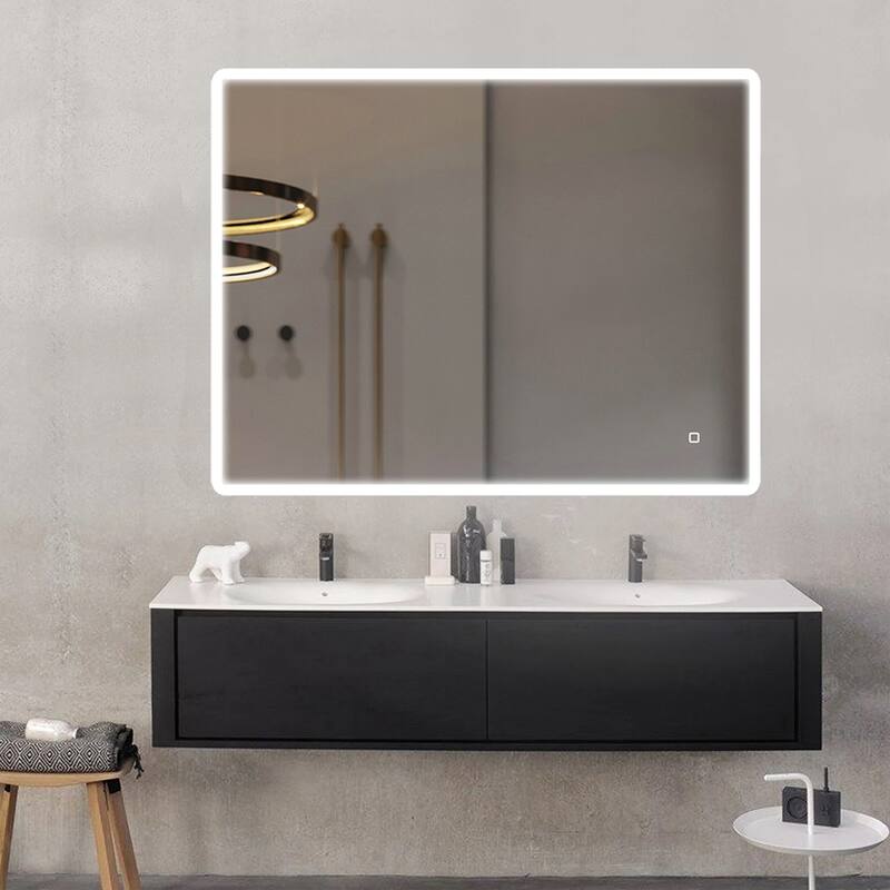 27.55 in. W x 35.43 in. H Rectangular Frameless Wall-Mounted Bathroom Vanity Mirror with Dimmable and Touch Control - Silver