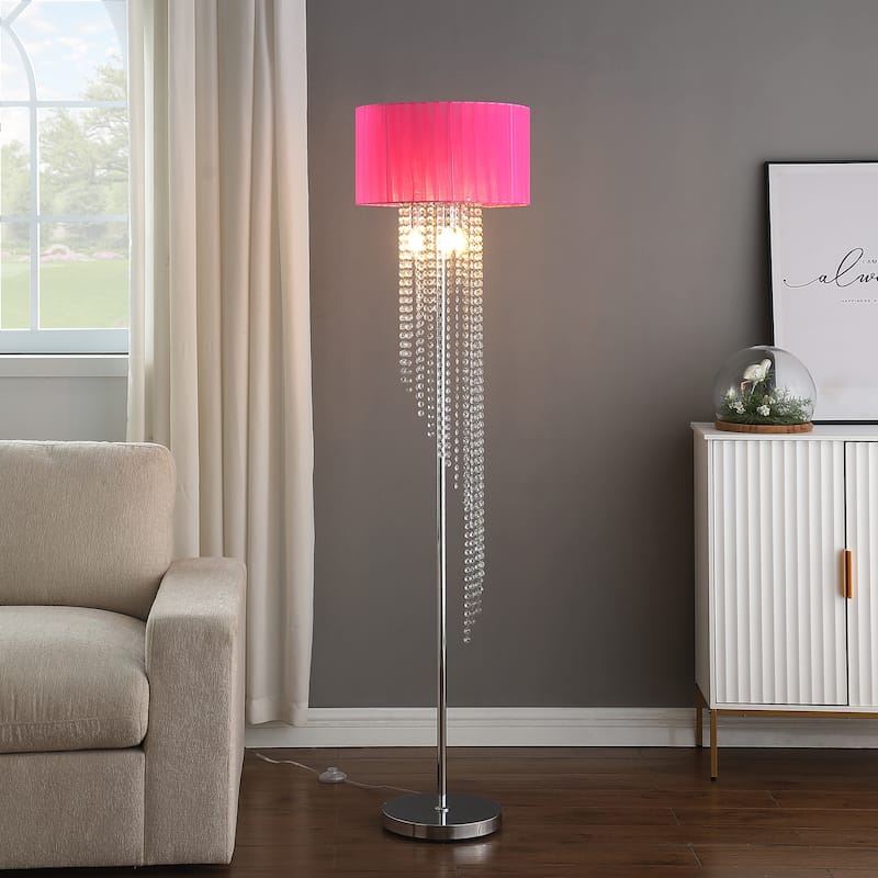 65.75 In. Drum Shade Rain Crystal Metal Floor Lamp