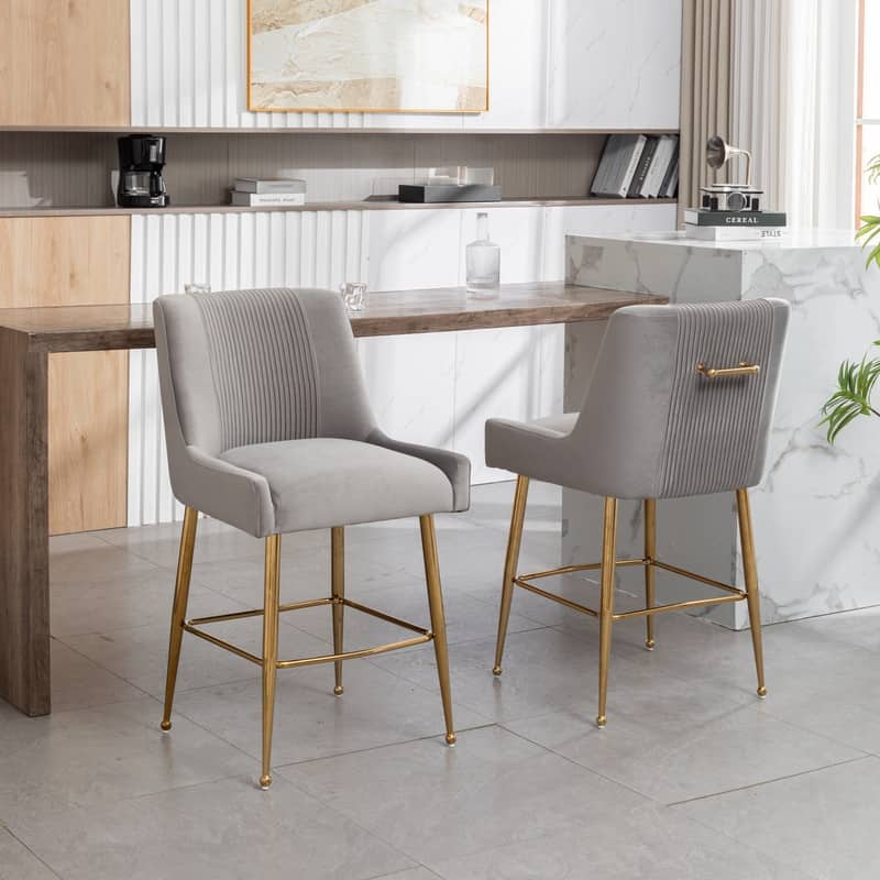 Modern Velvet 39'' H Metal Leg Counter or Bar Stools Set of 2 - Grey