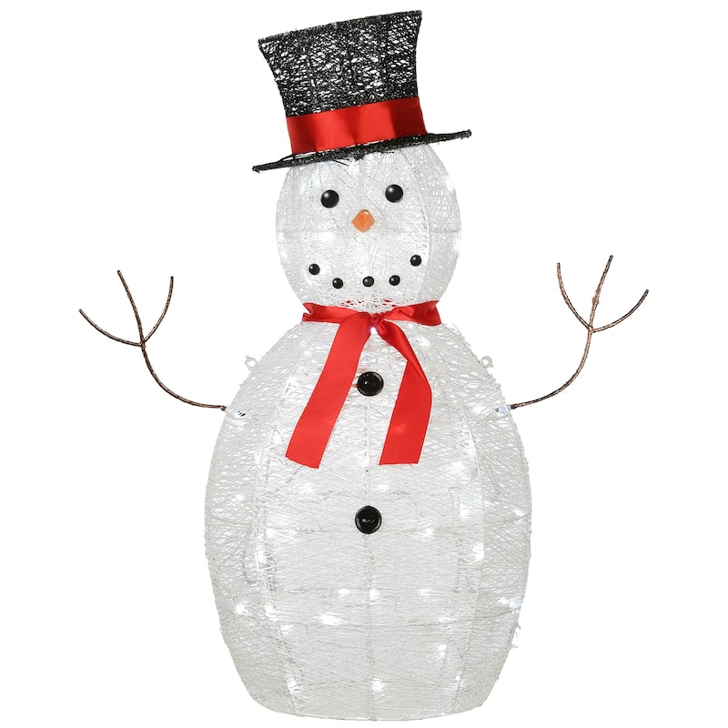 36" Pre-Lit Sisal Snowman Decoration - White - 36 in