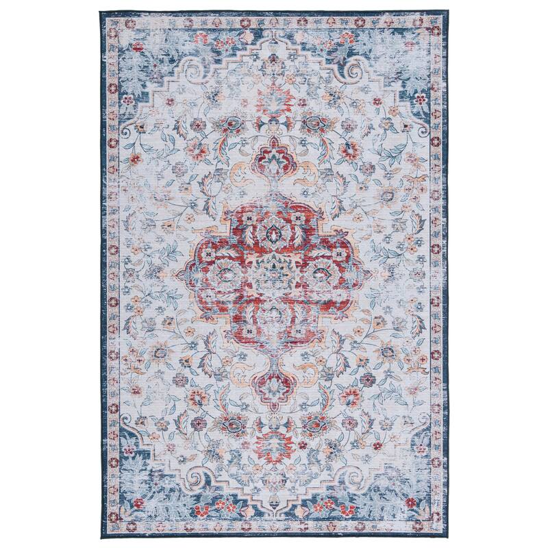 SAFAVIEH Tucson Machine Washable Slip Resistant Harmanda Oriental Medallion - 3' x 5' - Grey/Rust - Rectangle
