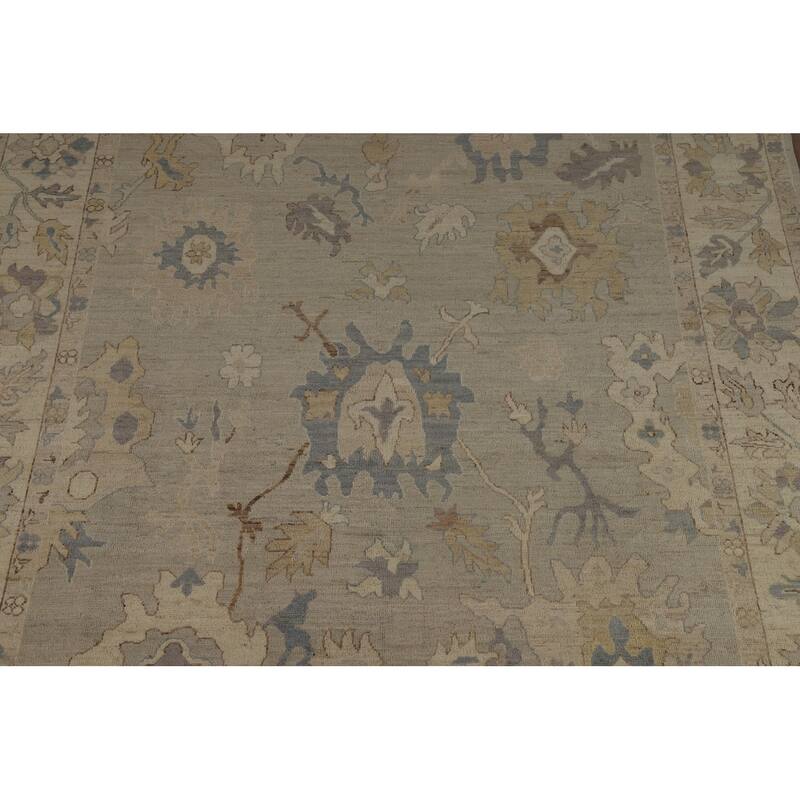 Vegetable Dye Floral Beige Oushak Turkish Rug Hand-Knotted Wool Carpet - 7'10" x 10'0"