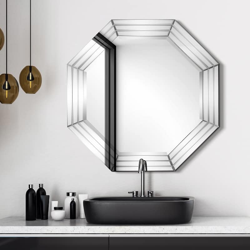 Multi-Faceted Framed Octagon Wall Mirror, Ready to Hang, 32" x 32" - Clear - 32 x 32