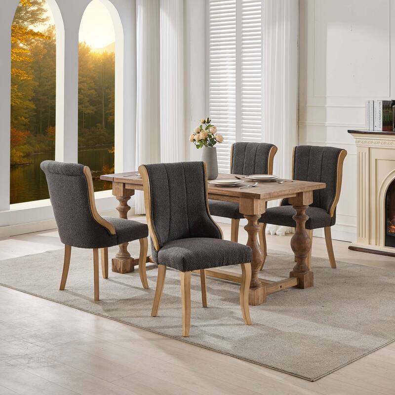 GDF Studio- Snow Velvet Mid-Century Dining Chair with Curved Wood Legs, Set of 2