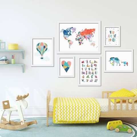 Colorful Childrens Artwork 6 Piece Framed Print Gallery Wall Art Set
