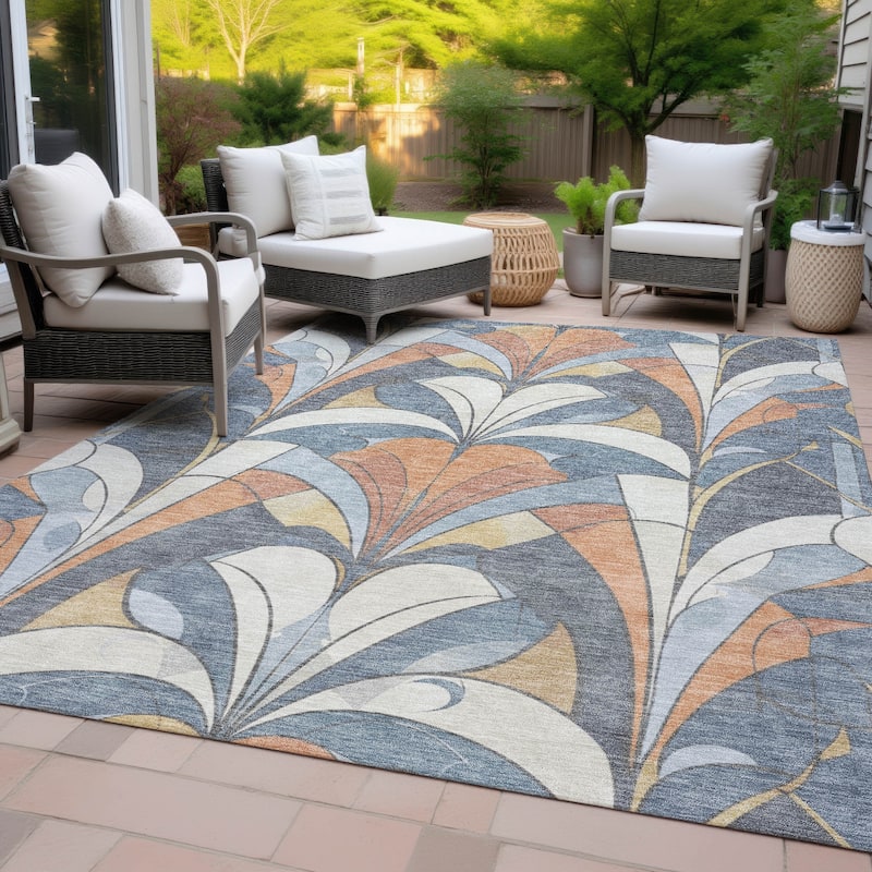 Machine Washable Indoor/Outdoor Modern Mosaic Chantille Rug