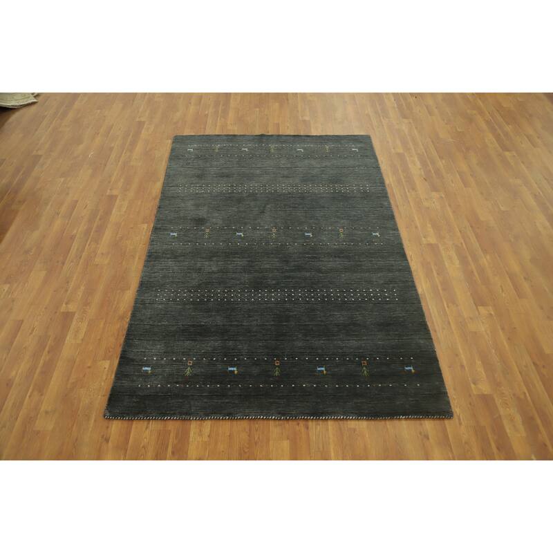 Hand Knotted Oriental 100% Wool Carpet Tribal Animal Pictorial Greys & Charcoal Gabbeh Area Rug - 7' 9'' X 4' 11''