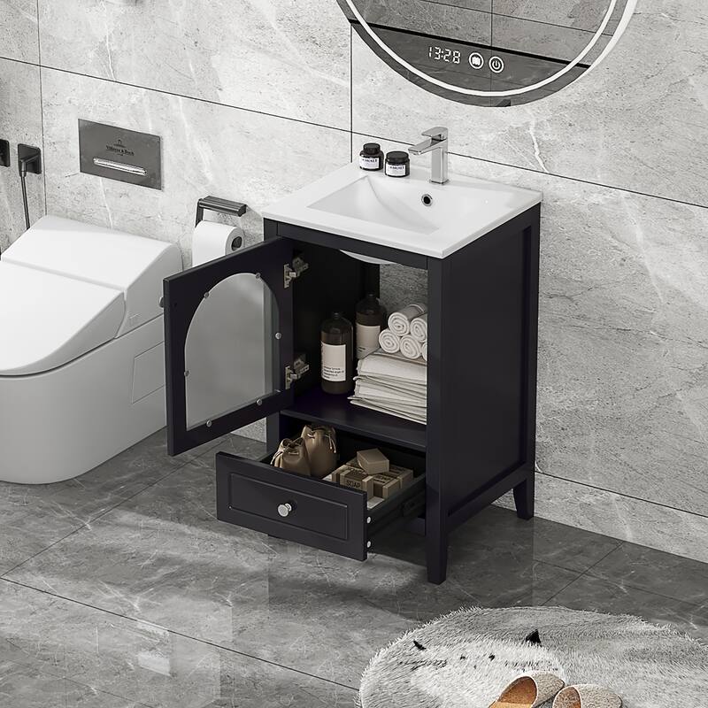 20 Inch Bathroom Vanity With Sink Combo, Modern Bathroom Vanity, Compact Space Bathroom Cabinet With Glass Door, Drawer