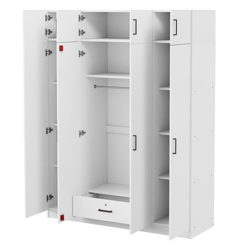 4-Door Wardrobe with 1 Drawer and Top Cabinet