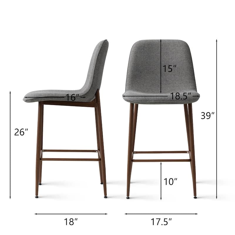 26" Seat Height Upholstered Counter Height Bar Stools with Walnut Metal Leg (Set of 3)