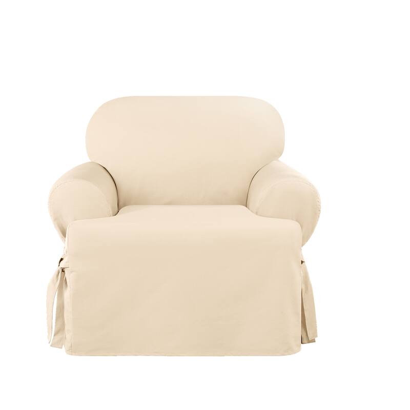 SureFit Heavyweight Cotton Duck One-Piece T-Cushion Chair Slipcover with Seat Elastic