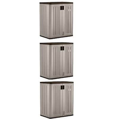 Suncast 9 Cu Ft Heavy Duty Resin Garage Base Storage Cabinet, Platinum (3 Pack) - 39