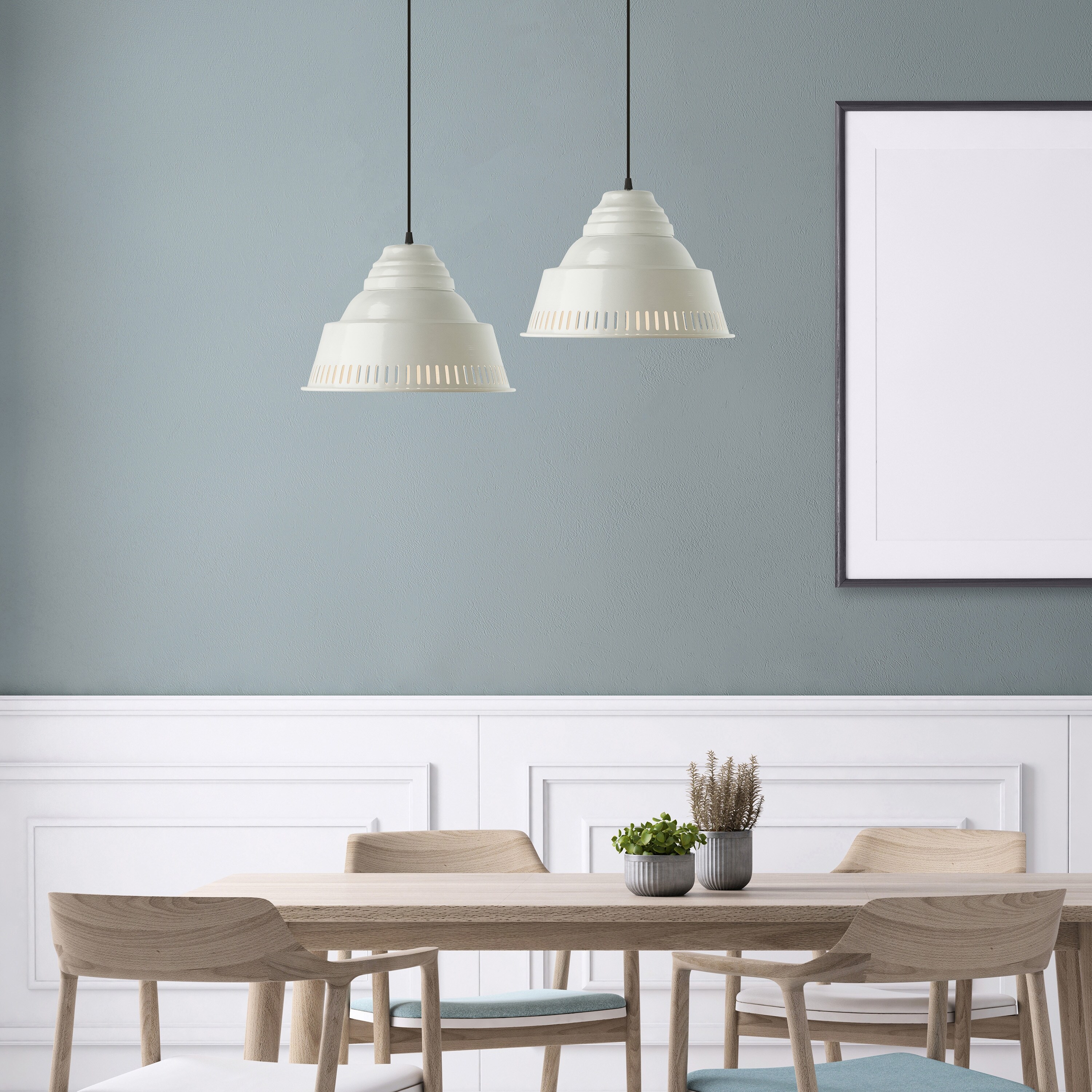 River of Goods Lachlan White Metal 14-Inch Pendant Light with Adjustable Hanging Cord - 14" x 14" x 11.75/76.75"