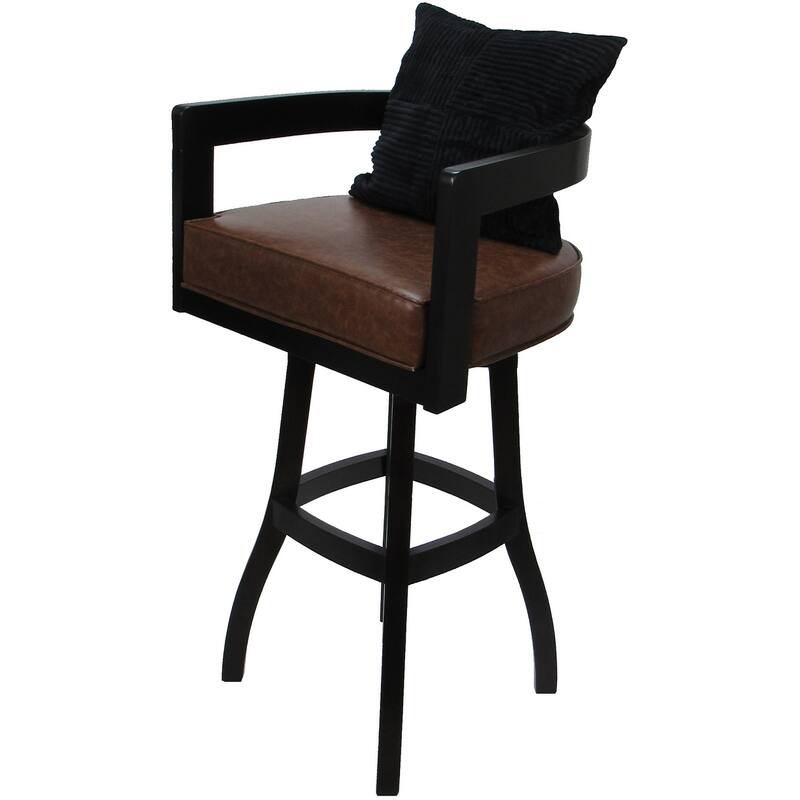 Swivel Wood Counter Bar or Extra Tall Stool - Kadir on S-Base - N/A - Marble Brown Vinyl - Black Pillow - Black - Counter Height - 23-28 in.