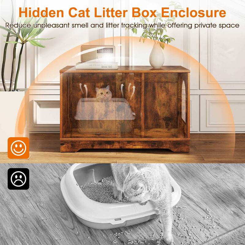 Costway Cat Litter Box Enclosure Furniture with Double Doors Divider - See Details