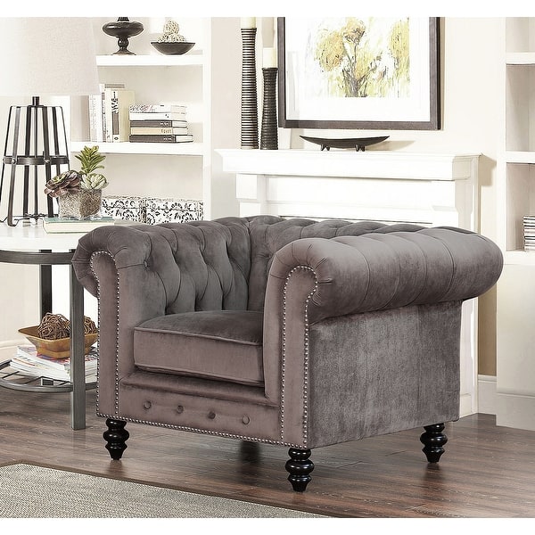 Shop Abbyson Grand Chesterfield Velvet 3 Piece Living Room Set