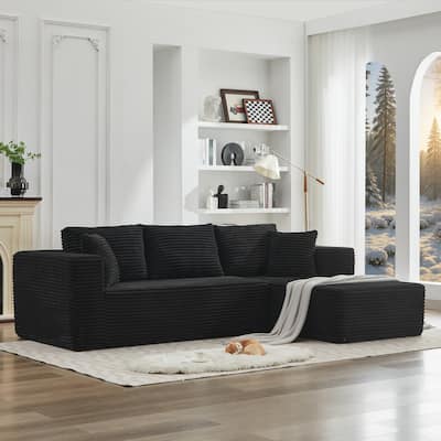 106" Corduroy Upholstery L-Shaped Cloud Modular Sectional Sofa with Chaise and Pillows, All-Foam Compression Design