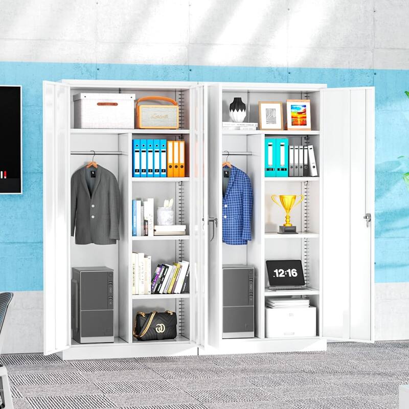 72" Lockable Metal Wardrobe Armoire Closest Storage Cabinet with Adjustable Shelves and Hanging Rod
