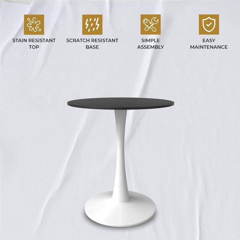 Bristol 24" Round Dining Table, Modern Pedestal Base Kitchen Table - Sintered Stone/MDF Top for Kitchen & Small Spaces