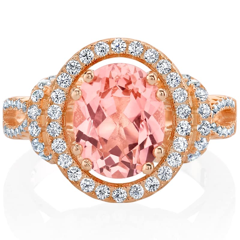 Rose Tone Sterling Silver 4 ct Created Morganite Ring