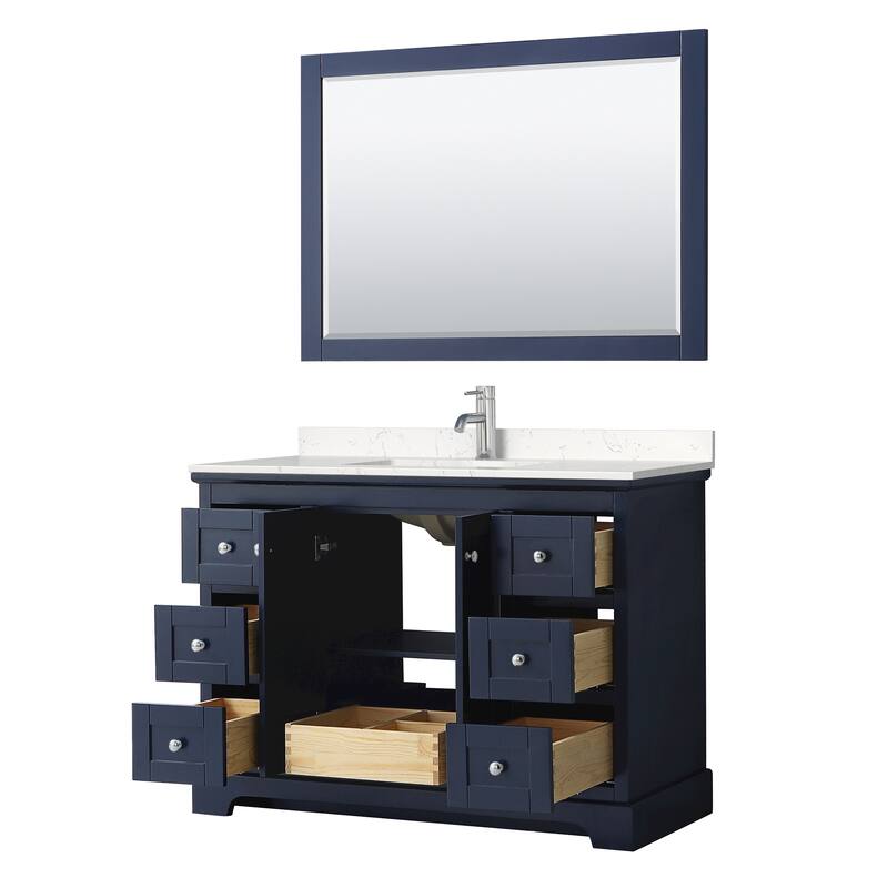Avery 48 Inch Single Vanity, Cultured Marble Top, 46 Inch Mirror