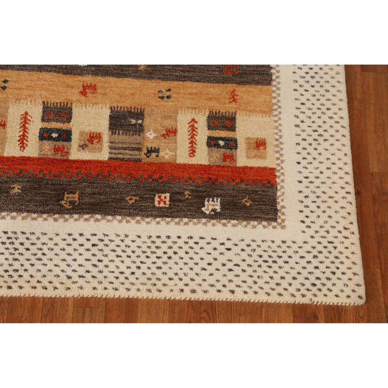 Geometric Gabbeh Indian Area Rug Brown Hand-Tufted Wool Carpet - 5'3" x 7'7"