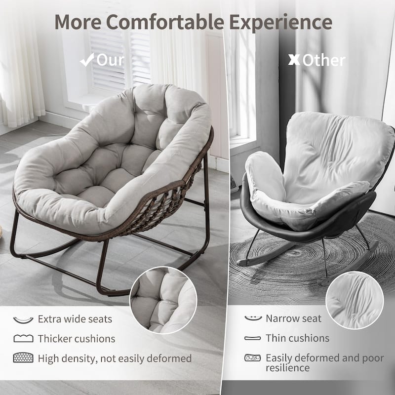 Outdoor Rattan Rocker Recliner Chair With Polyester Padded Cushion （set of 2）