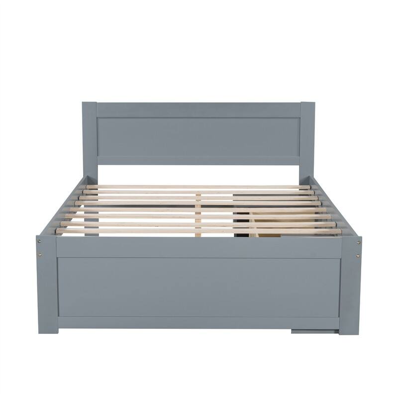 Twin/Full Size Platform Bed with Drawer and 2 Storage Shelves, Modern Bed Frame with Headboard and Large Storage Space