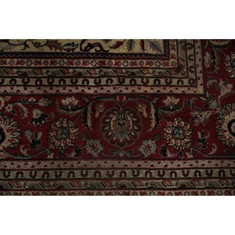 Hand Knotted Oriental 100% Wool Carpet Traditional All-Over Beige & Ivories Kashan Area Rug - 12' 7'' X 9' 1''