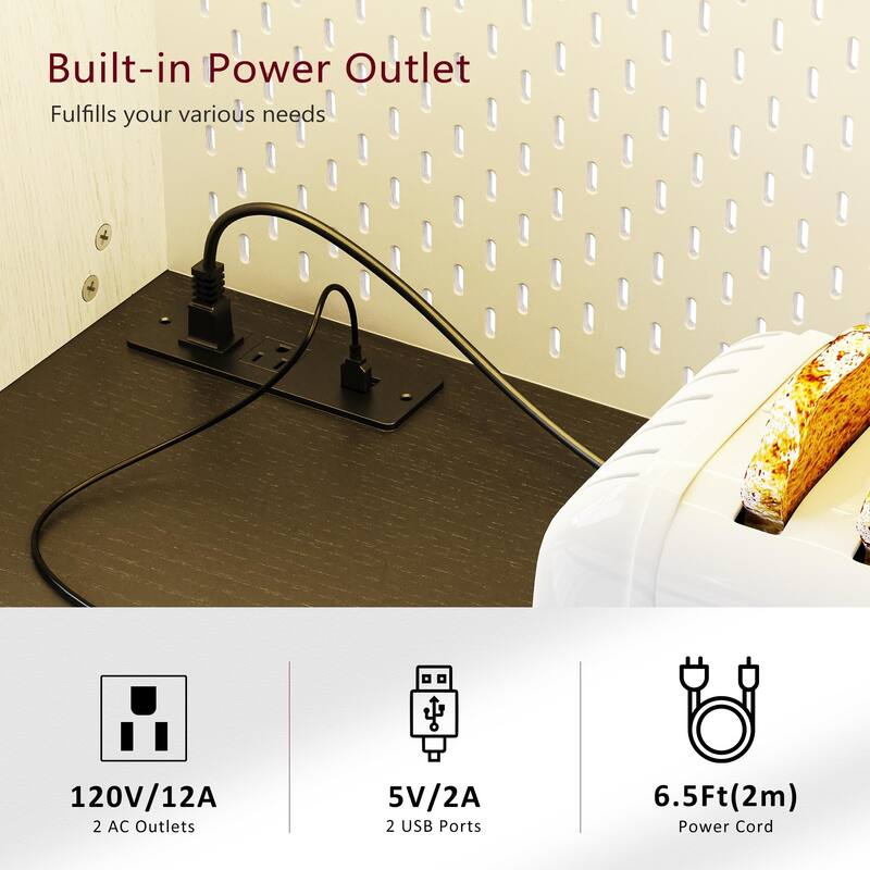 71" Rustic Pantry Cabinet Bar Storage Cabinet with Hutch, Sliding Door, 3 Drawers, Wine & Glass Rack, Pegboard, Power Outlet