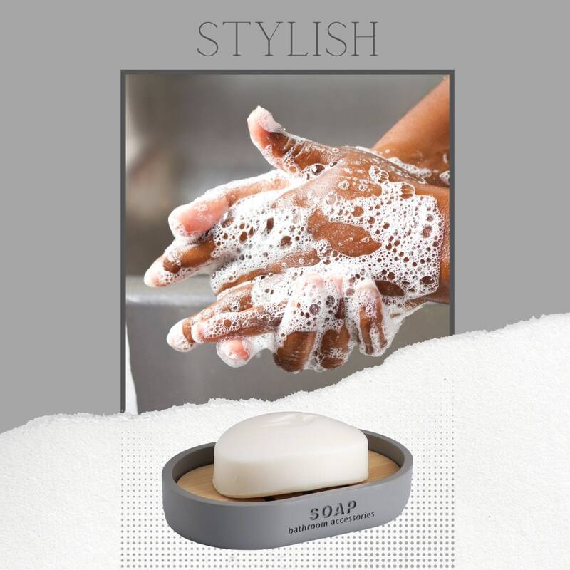 Chic Polyresin Soap Dish with Draining Bamboo Insert - 5 L x 3.4 W x 1 H